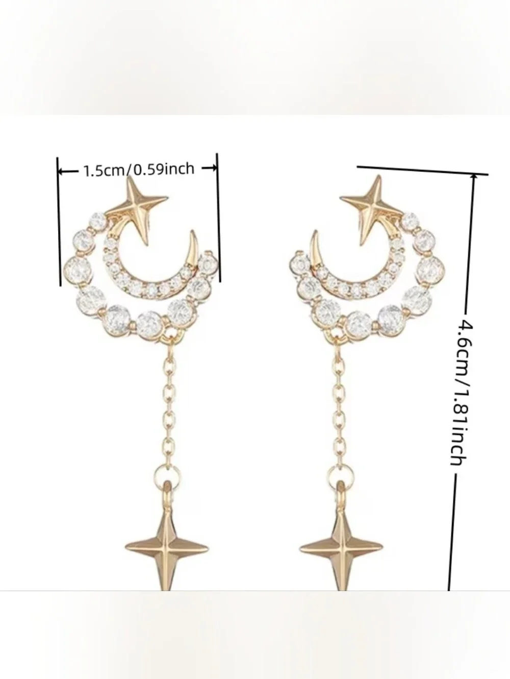 $8 Each Or Bundle 5/$20 Gold Moon & Star Drop Earrings with Clear Crystals